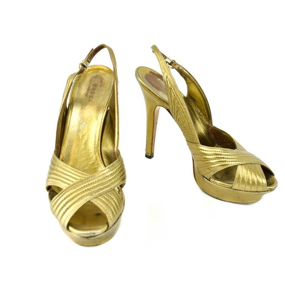GUCCI: Antique Gold, Leather & "Horsebit" Heels - Picture 1 of 10
